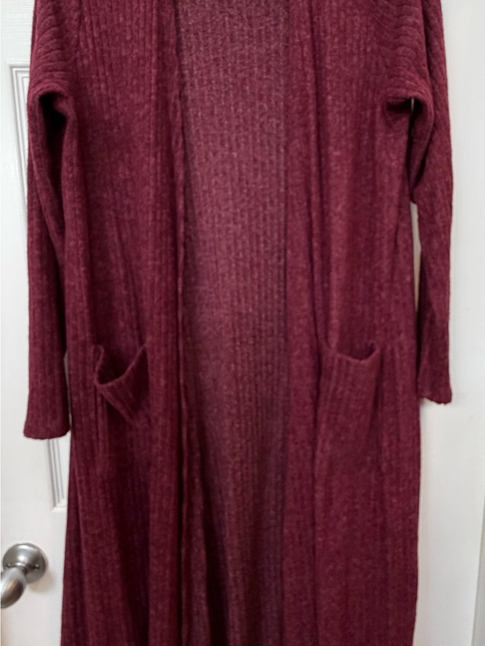 LuLaRoe Sarah Duster Cardigan Medium Burgundy Ribbed Longline Open Front M